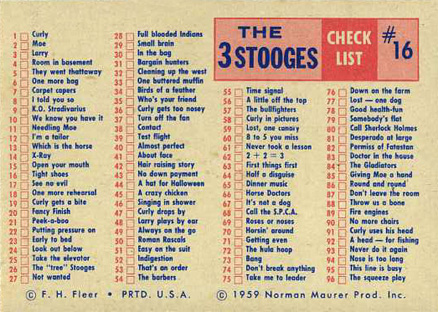1959 The 3 Stooges You Can't Keep Your Money...-Checklist #16c Non-Sports Card