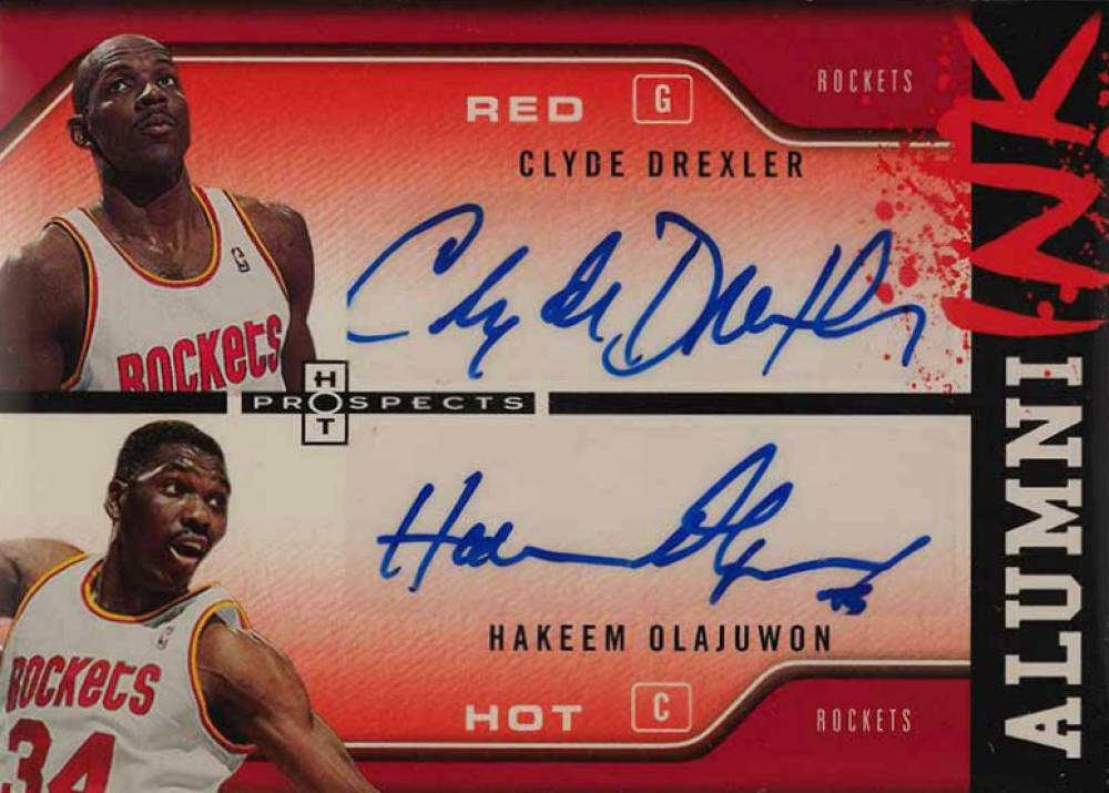 2006 Fleer Hot Prospects Aluminum Ink Drexler/Olajuwon #DO Basketball Card