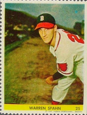 1949 Eureka Stamps Warren Spahn #25 Baseball Card