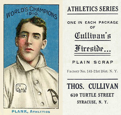 1911 Cullivan's Fireside Philadelphia A's Plank, Athletics # Baseball Card