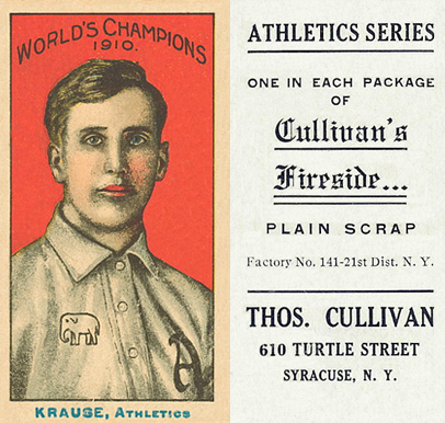 1911 Cullivan's Fireside Philadelphia A's Krause, Athletics # Baseball Card