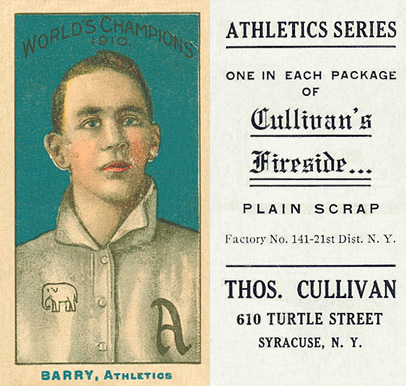 1911 Cullivan's Fireside Philadelphia A's Barry, Athletics # Baseball Card