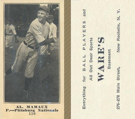 1916 Wares Al. Mamaux #110 Baseball Card