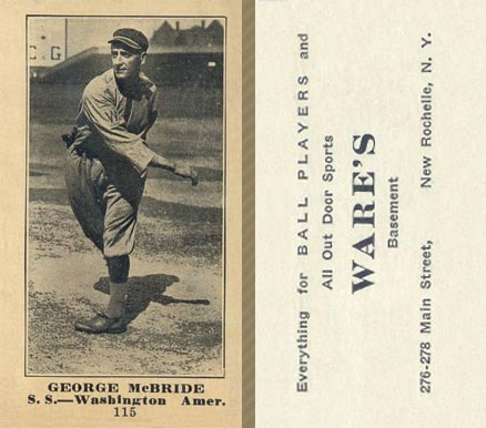 1916 Wares George McBride #115 Baseball Card