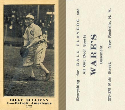 1916 Wares Billy Sullivan #172 Baseball Card