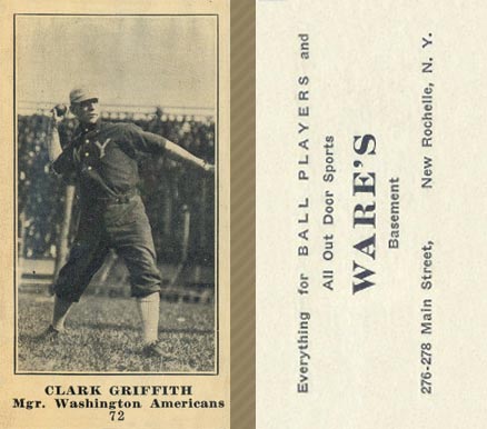 1916 Wares Clark Griffith #72 Baseball Card