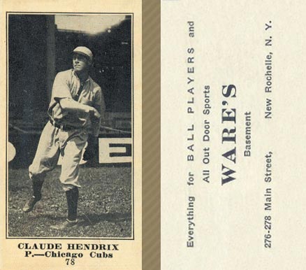 1916 Wares Claude Hendrix #78 Baseball Card