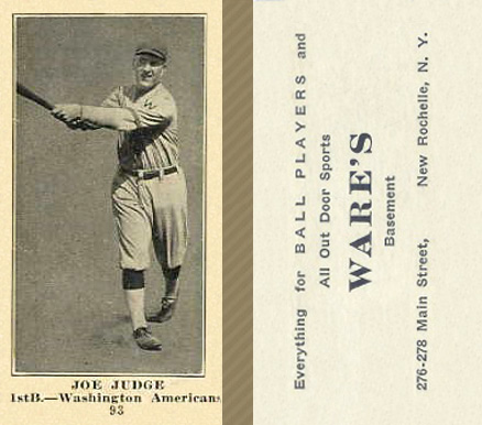 1916 Wares Joe Judge #93 Baseball Card