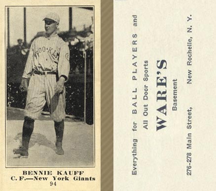 1916 Wares Bennie Kauff #94 Baseball Card
