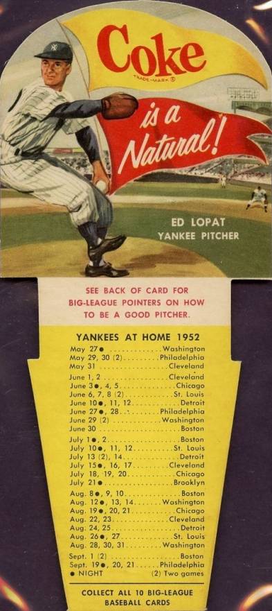 1952 Coca-Cola Playing Tips Ed Lopat # Baseball Card
