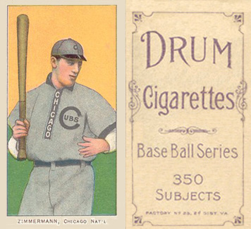 1909 White Borders Drum 350 Zimmerman, Chicago Nat'L #525 Baseball Card