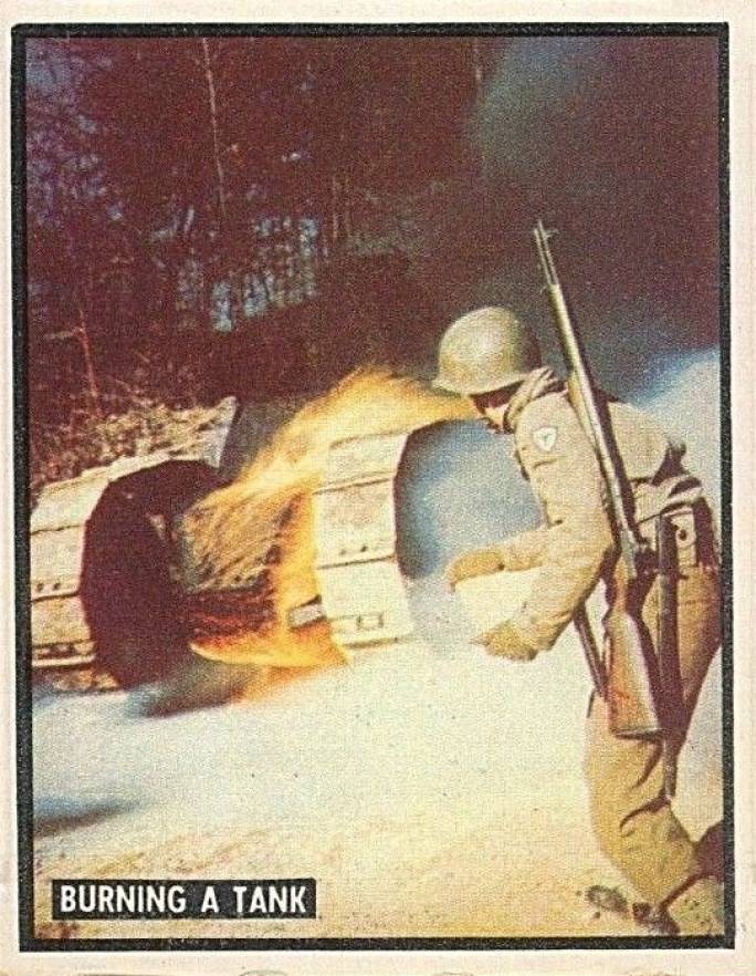 1950 Topps Freedom War Burning a Tank #82 Non-Sports Card