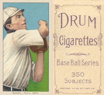 1909 White Borders Drum 350 Baker, Phila. Amer. #15 Baseball Card