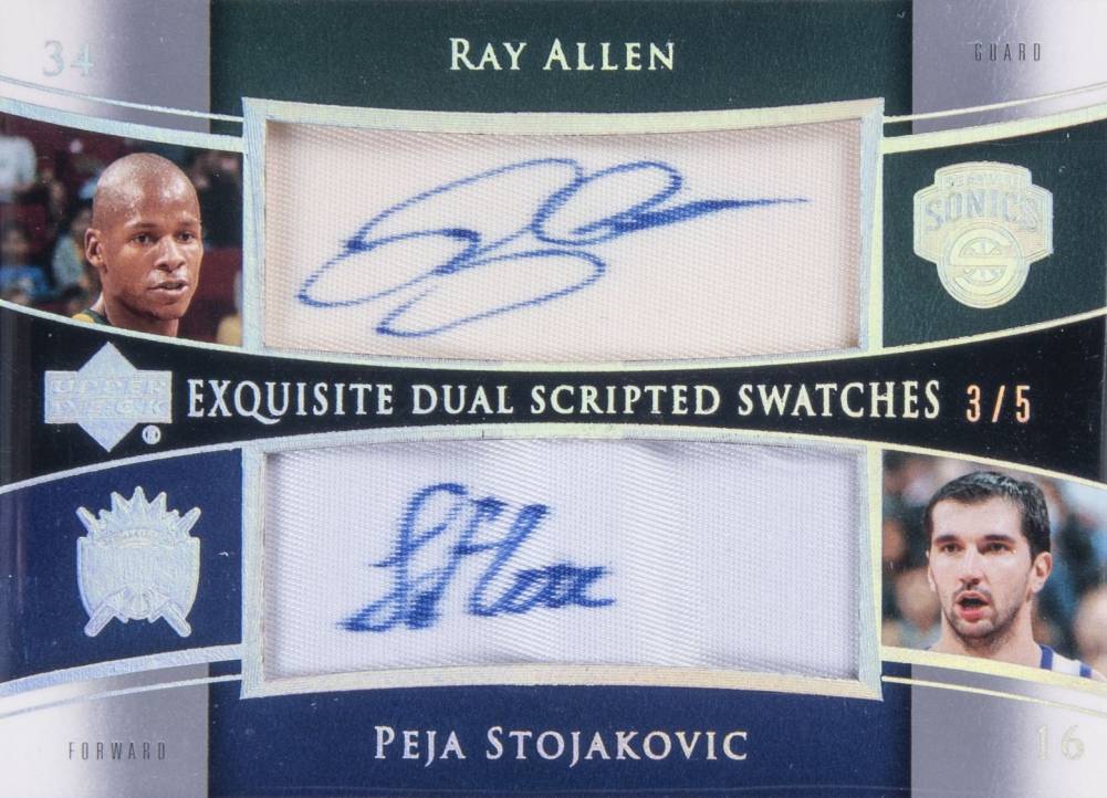 2004 Upper Deck Exquisite Collection Dual Scripted Swatches Ray Allen/Peja Stojakovic #SS2RP Basketball Card