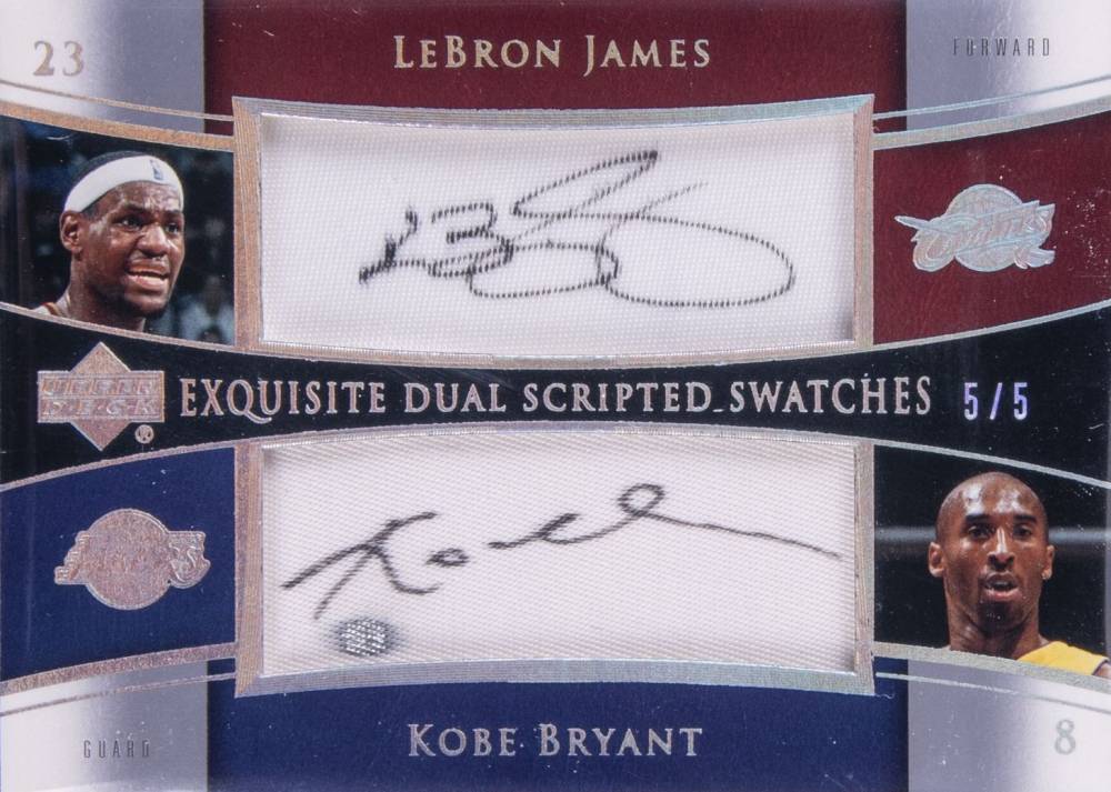 2004 Upper Deck Exquisite Collection Dual Scripted Swatches LeBron James/Kobe Bryant #SS2JB Basketball Card