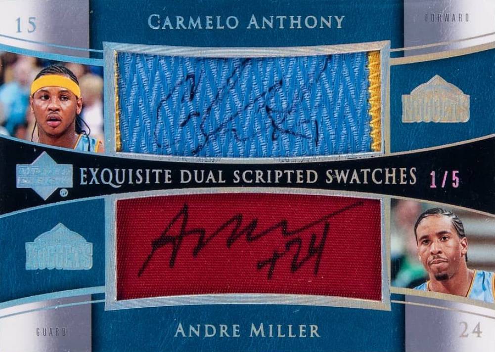 2004 Upper Deck Exquisite Collection Dual Scripted Swatches Carmelo Anthony/Andre Miller #SS2CA Basketball Card