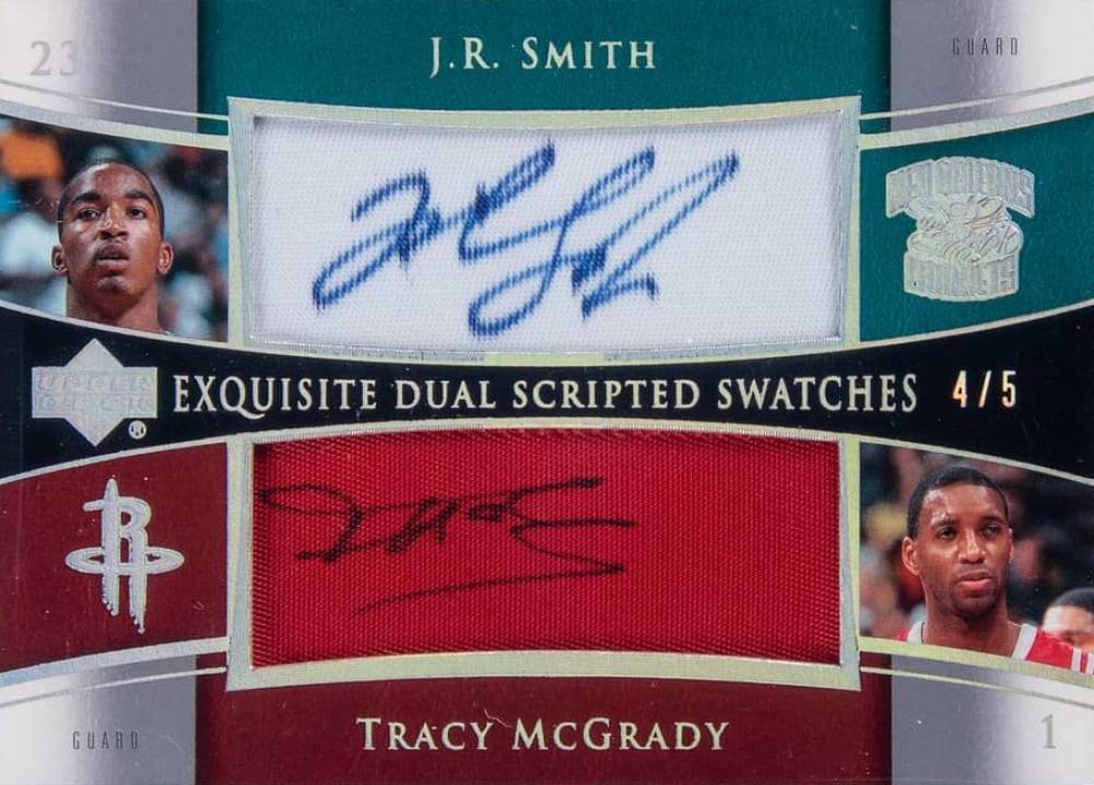 2004 Upper Deck Exquisite Collection Dual Scripted Swatches J.R. Smith/Tracy McGrady #SS2SM Basketball Card