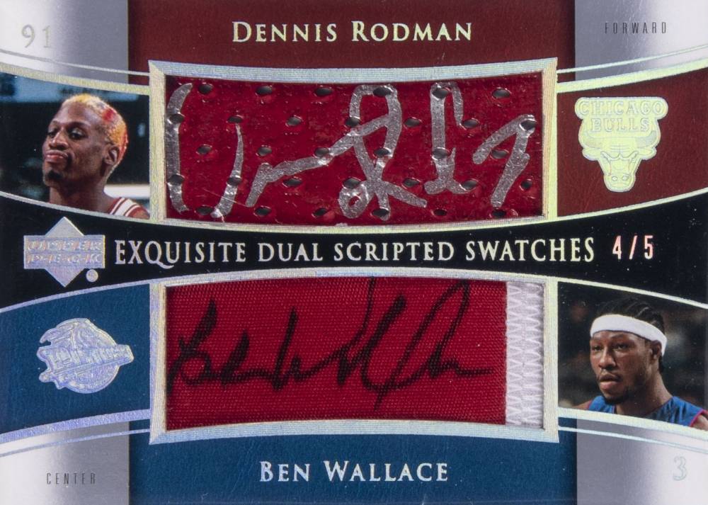 2004 Upper Deck Exquisite Collection Dual Scripted Swatches Ben Wallace/Dennis Rodman #SS2RW Basketball Card