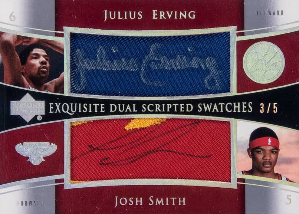 2004 Upper Deck Exquisite Collection Dual Scripted Swatches Julius Erving/Josh Smith #SS2ES Basketball Card