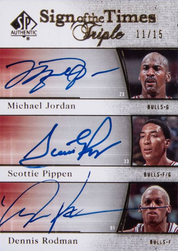 2005 SP Authentic Sign of the Times Triple Dennis Rodman/Michael Jordan/Scottie Pippen #JPR Basketball Card