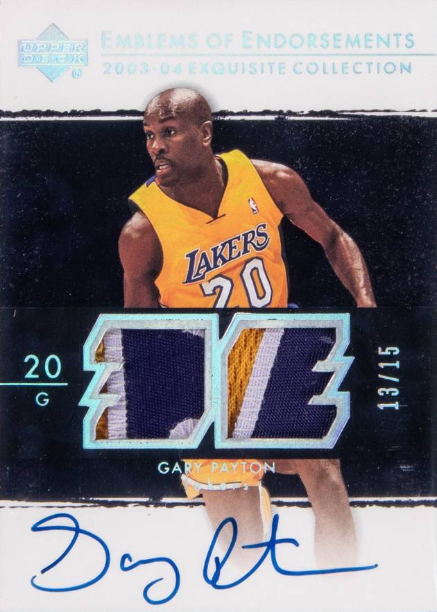 2003 UD Exquisite Collection Emblems of Endorsements Gary Payton #EM-GP Basketball Card