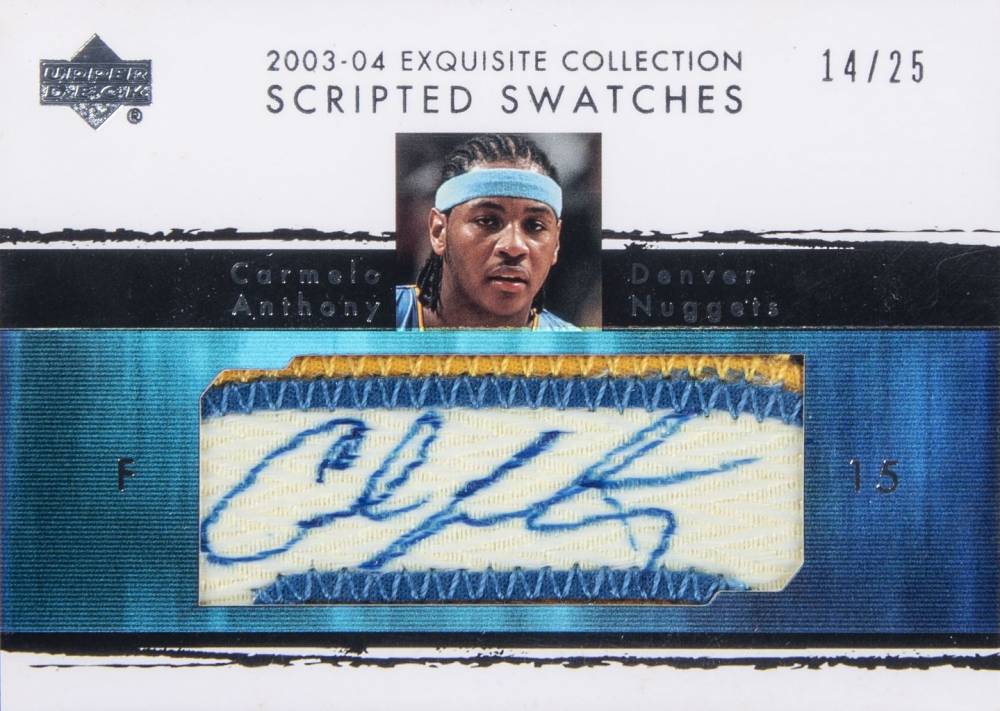 2003 Upper Deck Exquisite Collection Scripted Swatches Carmelo Anthony #SS-CA	  Basketball Card