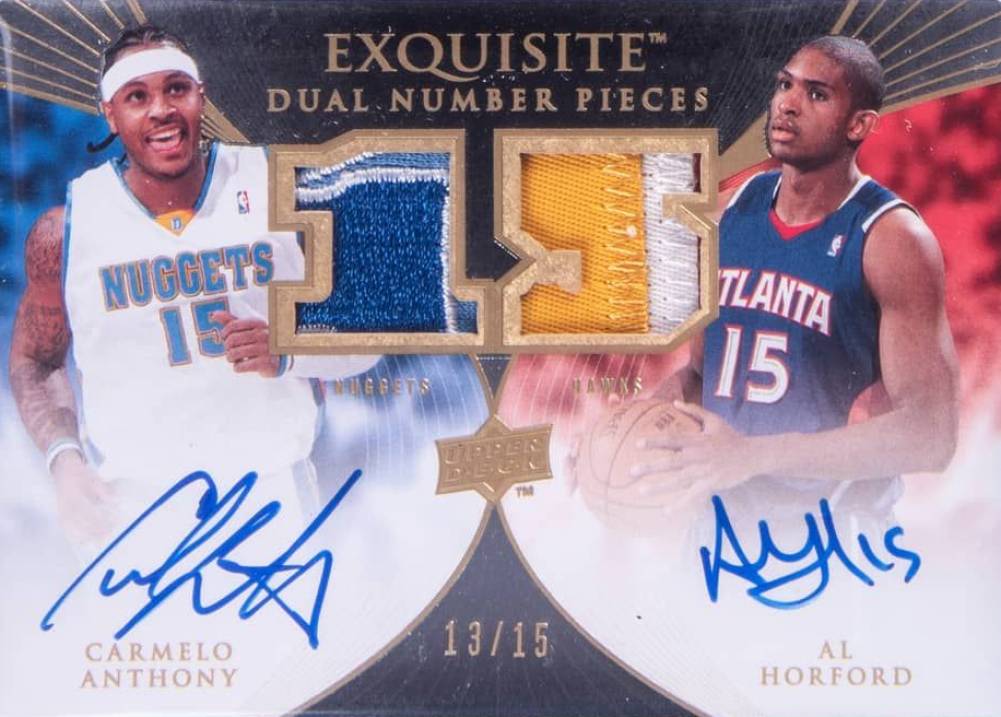 2007 Upper Deck Exquisite Collection Dual Numbers Autograph Patch Carmelo Anthony/Al Horford #EDNAH Basketball Card