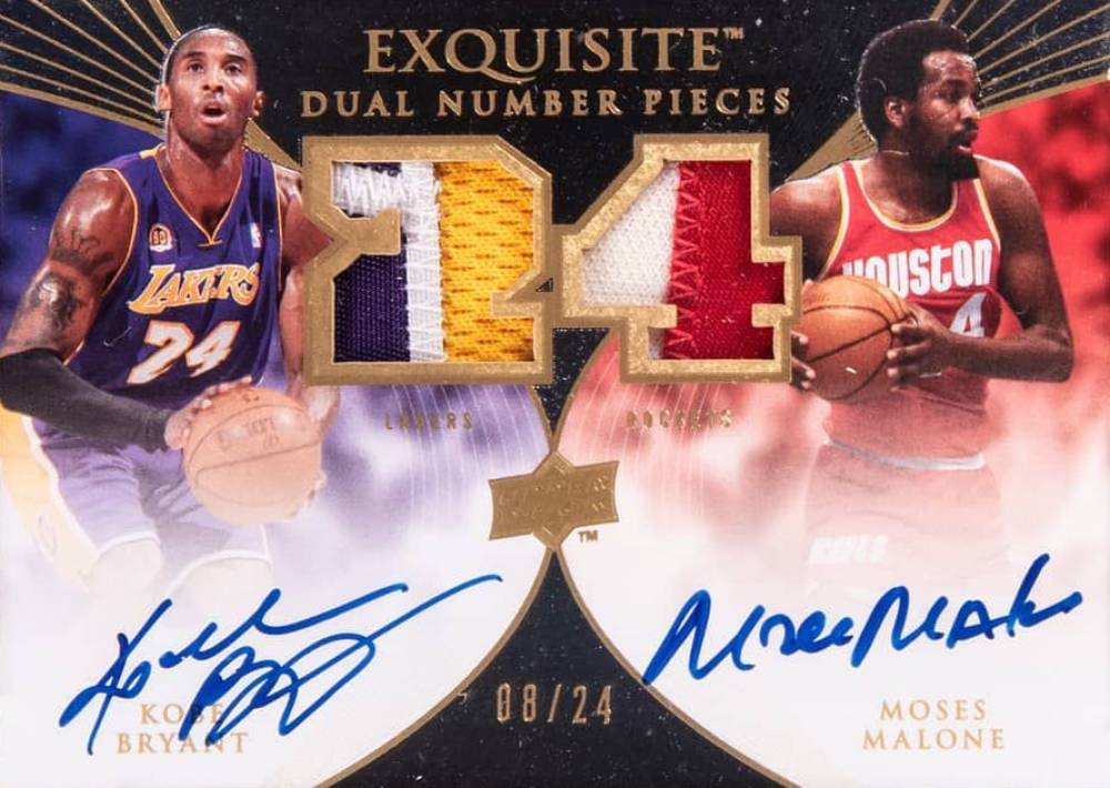 2007 Upper Deck Exquisite Collection Dual Numbers Autograph Patch Kobe Bryant/Moses Malone #EDNBM Basketball Card