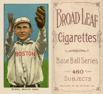 1909 White Borders Broadleaf 460 Stahl, Boston Amer. #458 Baseball Card
