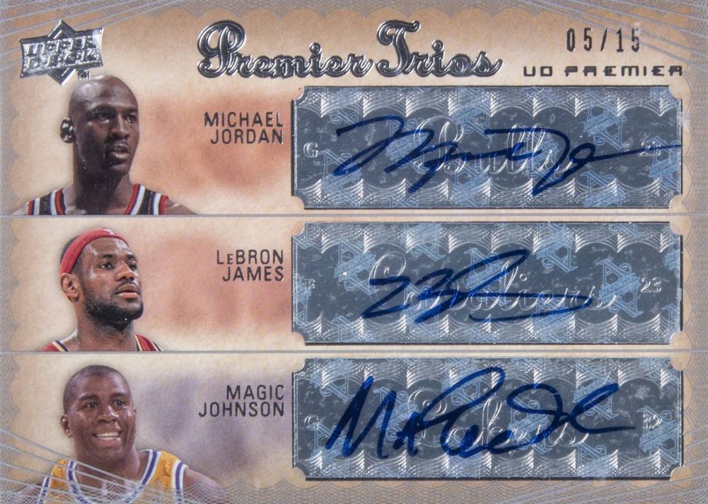 2007 Upper Deck Premier Premier Trios Autographs LeBron James/Magic Johnson/Michael Jordan #PTJJJ Basketball Card