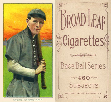 1909 White Borders Broadleaf 460 Evers, Chicago Nat'L #167 Baseball Card