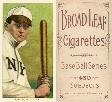 1909 White Borders Broadleaf 460 Donlin, N.Y. Nat'L #133 Baseball Card