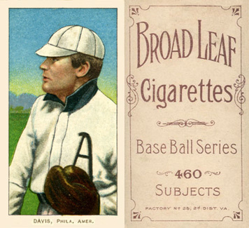 1909 White Borders Broadleaf 460 Davis, Phila. Amer. #121 Baseball Card