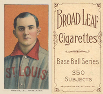 1909 White Borders Broadleaf 350  Rhodes, St. Louis Nat'L #411 Baseball Card
