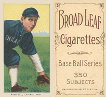 1909 White Borders Broadleaf 350  Purtell, Chicago Amer #399 Baseball Card