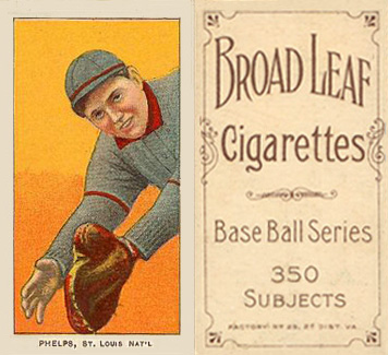 1909 White Borders Broadleaf 350  Phelps, St. Louis Nat'L #392 Baseball Card