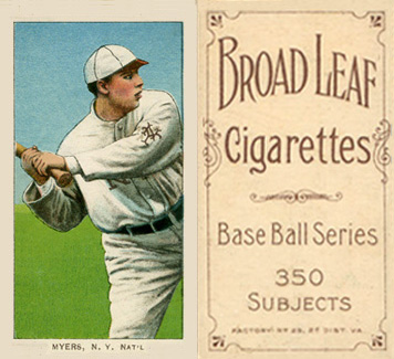 1909 White Borders Broadleaf 350  Myers, N.Y. Nat'L #354 Baseball Card