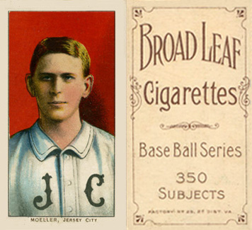 1909 White Borders Broadleaf 350  Moeller, Jersey City #340 Baseball Card
