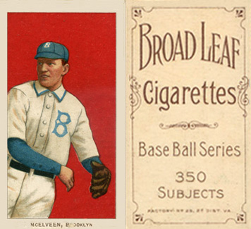 1909 White Borders Broadleaf 350  McElveen, Brooklyn #315 Baseball Card