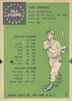 1955 Robert Gould All Stars Gus Zernial #2 Baseball Card