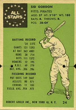 1955 Robert Gould All Stars Sid Gordan #24 Baseball Card