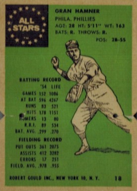1955 Robert Gould All Stars Granny Hamner #18 Baseball Card