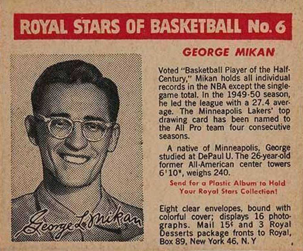 1952 Royal Desserts George Mikan #6 Basketball Card