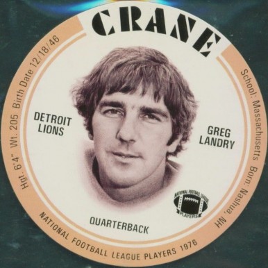 1976 Crane Discs Greg Landry # Football Card