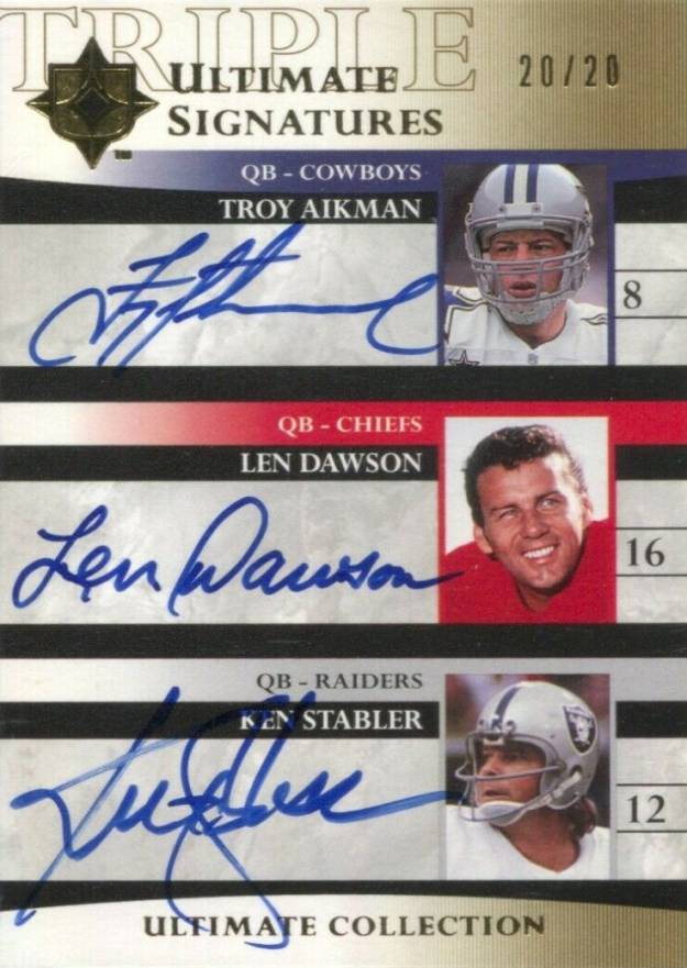 2006 Ultimate Collection Ultimate Signatures Ken Stabler/Len Dawson/Troy Aikman #ADS Football Card