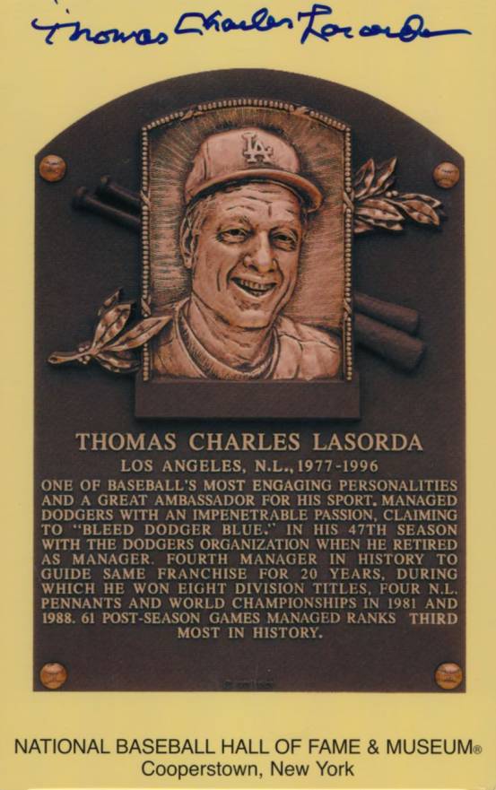 1990 Autograph Yellow HOF Plaque Tom Lasorda # Baseball Card