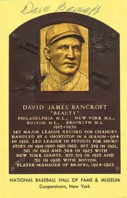 1990 Autograph Yellow HOF Plaque Dave Bancroft #11 Baseball Card
