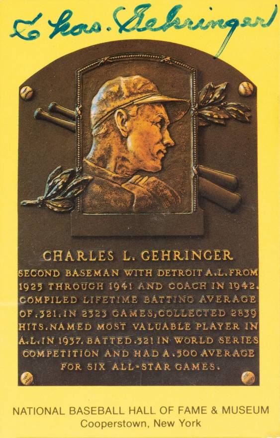 1990 Autograph Yellow HOF Plaque Charlie Gehringer # Baseball Card