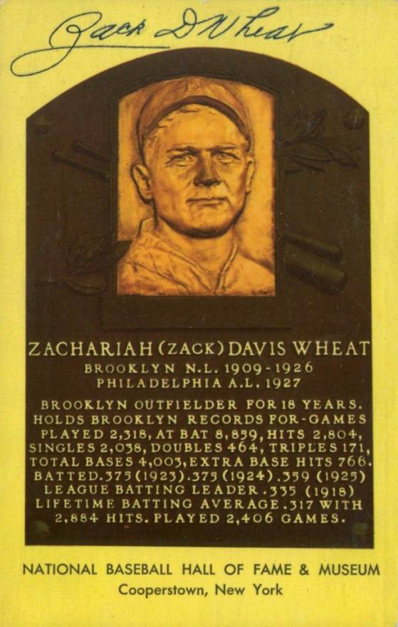 1990 Autograph Yellow HOF Plaque Zach Wheat # Baseball Card