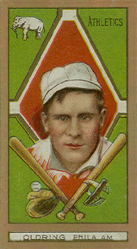 1911 Gold Borders Drum Rube Oldring #158 Baseball Card